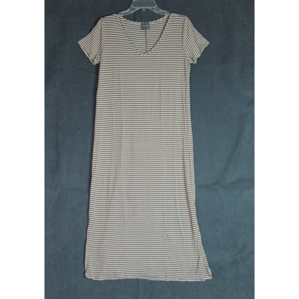 Olivia Rae Dress Womens Large Tan Striped Short Sleeve Maxi Lounge Beach Cozy